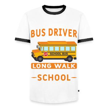 Bus driver School bus driver School bus Bus - Men's Ringer Shirt - white/black - Front - AI Model Female 172 light (172cm) & AI Model Male 178 dark (178cm)
