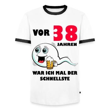 38. Geburtstag lustig 38.Ehrentag 38. Jubiläum - Männer Kontrast-T-Shirt - Weiß/Schwarz - Vorne - AI Model Female 172 light (172cm) & AI Model Male 178 dark (178cm)