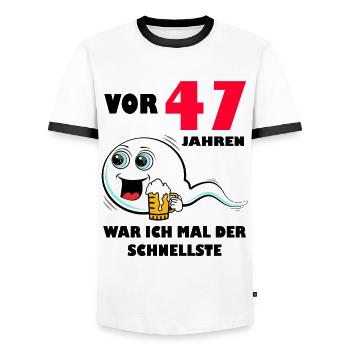 47. Geburtstag lustig 47.Ehrentag 47. Jubiläum - Männer Kontrast-T-Shirt - Weiß/Schwarz - Vorne - AI Model Female 172 light (172cm) & AI Model Male 178 dark (178cm)