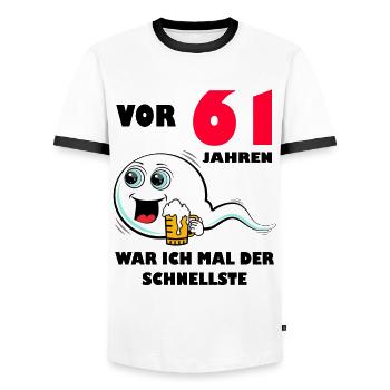 61. Geburtstag lustig 61.Ehrentag 61. Jubiläum - Männer Kontrast-T-Shirt - Weiß/Schwarz - Vorne - AI Model Female 172 light (172cm) & AI Model Male 178 dark (178cm)