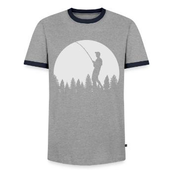 Retro Graphic Angler Fisherman Sport Fisherman Fishing - Men's Ringer Shirt - grey/navy  - Front - AI Model Female 172 light (172cm) & AI Model Male 178 light (178cm)