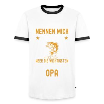 Angel Opa Fischer Angler Sportfischen Angelschein - Männer Kontrast-T-Shirt - Weiß/Schwarz - Vorne - AI Model Female 172 light (172cm) & AI Model Male 178 dark (178cm)