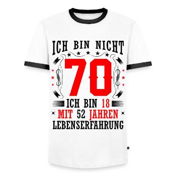 70 Geburtstag Geschenk lustig 70. Jubiläum Humor - Männer Kontrast-T-Shirt - Weiß/Schwarz - Vorne - AI Model Female 172 light (172cm) & AI Model Male 178 dark (178cm)