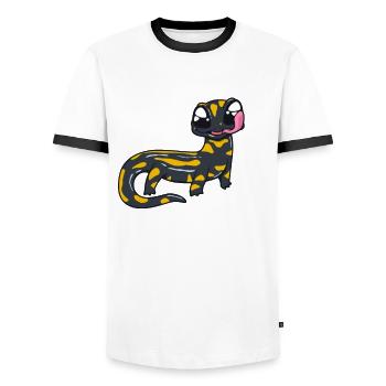 Salamandre de feu Kawaii - T-shirt contrasté Homme - blanc/noir - Devant - AI Model Female 172 light (172cm) & AI Model Male 178 dark (178cm)