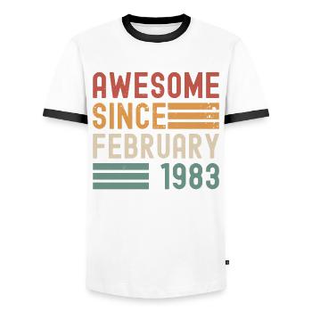 Awesome February 1983 Born Vintage Birthday - Men's Ringer Shirt - white/black - Front - AI Model Female 172 light (172cm) & AI Model Male 178 dark (178cm)