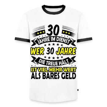 30. Dienstjubiläum 30. Firmenjubiläum Geschenk - Männer Kontrast-T-Shirt - Weiß/Schwarz - Vorne - AI Model Female 172 light (172cm) & AI Model Male 178 dark (178cm)