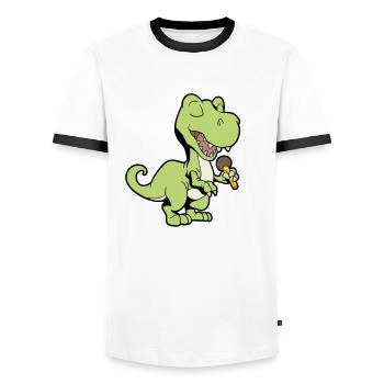 Singender Dino mit Mikrofon - TREX - Männer Kontrast-T-Shirt - Weiß/Schwarz - Vorne - AI Model Female 172 light (172cm) & AI Model Male 178 dark (178cm)