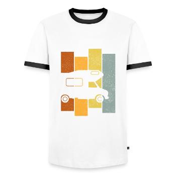 Camping Rétro Graphique Camping-car Womo Caravane Camping-car - T-shirt contrasté Homme - blanc/noir - Devant - AI Model Female 172 light (172cm) & AI Model Male 178 dark (178cm)