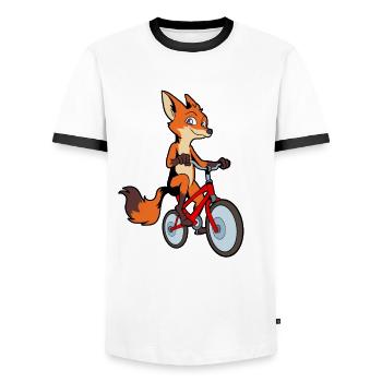 Comic Fuchs rides a bicycle - Men's Ringer Shirt - white/black - Front - AI Model Female 172 light (172cm) & AI Model Male 178 dark (178cm)