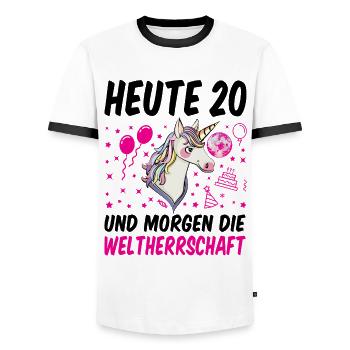 20 Geburtstag Mädchen Geschenk lustig 20. Ehrentag - Männer Kontrast-T-Shirt - Weiß/Schwarz - Vorne - AI Model Female 172 light (172cm) & AI Model Male 178 dark (178cm)