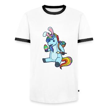Einhorn bemalt Ostereier an Ostern - Ostereinhorn - Männer Kontrast-T-Shirt - Weiß/Schwarz - Vorne - AI Model Female 172 light (172cm) & AI Model Male 178 dark (178cm)