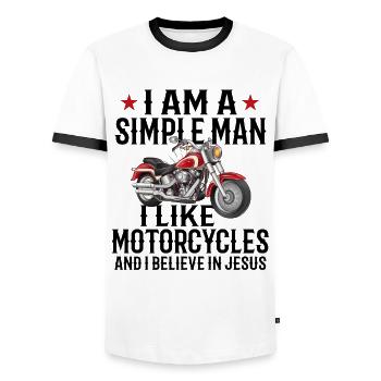 Motocyclisme Moto Racing Vélo Motocross Rac - T-shirt contrasté Homme - blanc/noir - Devant - AI Model Female 172 light (172cm) & AI Model Male 178 dark (178cm)