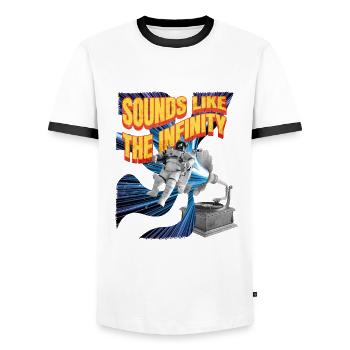 ElementTextsMusicAstronaut Design - Men's Ringer Shirt - white/black - Front - AI Model Female 172 light (172cm) & AI Model Male 178 dark (178cm)
