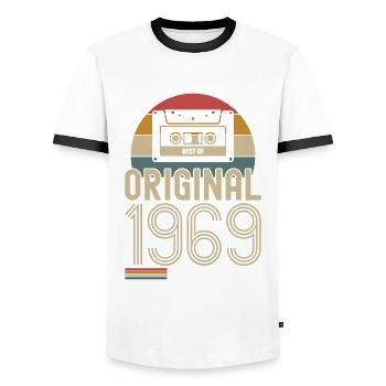 Retro Vintage 1969 Born Birthday Vintage - Men's Ringer Shirt - white/black - Front - AI Model Female 172 light (172cm) & AI Model Male 178 dark (178cm)