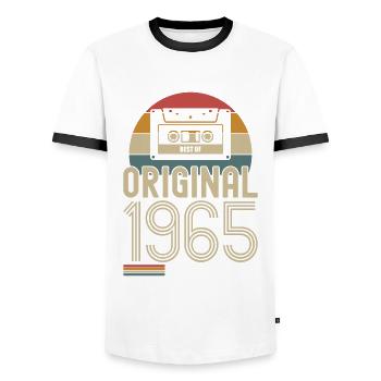 Retro Vintage 1965 Born Birthday Vintage - Men's Ringer Shirt - white/black - Front - AI Model Female 172 light (172cm) & AI Model Male 178 dark (178cm)