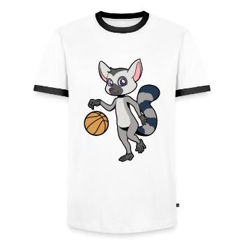 Comic Lemur plays basketball - Men's Ringer Shirt - white/black - Front - AI Model Female 172 light (172cm) & AI Model Male 178 dark (178cm)