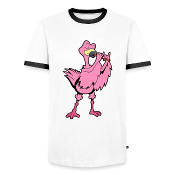 Cartoon Flamingo - Joueur de flûte - T-shirt contrasté Homme - blanc/noir - Devant - AI Model Female 172 light (172cm) & AI Model Male 178 dark (178cm)