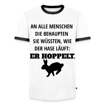 Spruch Ostern Hase lustig - Männer Kontrast-T-Shirt - Weiß/Schwarz - Vorne - AI Model Female 172 light (172cm) & AI Model Male 178 dark (178cm)