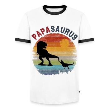 Papasaurus 1 Kid - Coucher de soleil rétro vintage - T-shirt contrasté Homme - blanc/noir - Devant - AI Model Female 172 light (172cm) & AI Model Male 178 dark (178cm)