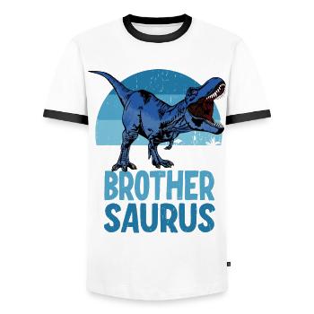 Famille de dinosaures Brother Saurus Brothersaurus - T-shirt contrasté Homme - blanc/noir - Devant - AI Model Female 172 light (172cm) & AI Model Male 178 dark (178cm)
