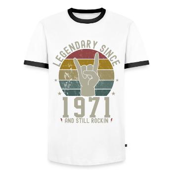 51. Geburtstag Legendär Jahrgang 1971 Geboren - Männer Kontrast-T-Shirt - Weiß/Schwarz - Vorne - AI Model Female 172 light (172cm) & AI Model Male 178 dark (178cm)