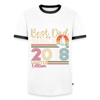 Men's Best Dad Since 2018 Father's Day Gift Fun - Men's Ringer Shirt - white/black - Front - AI Model Female 172 light (172cm) & AI Model Male 178 dark (178cm)