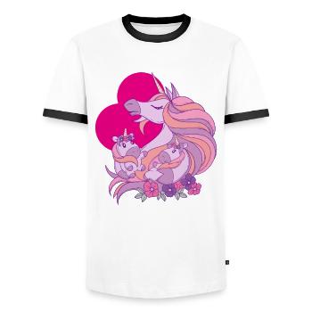 Maman Licorne avec Filles Licorne - T-shirt contrasté Homme - blanc/noir - Devant - AI Model Female 172 light (172cm) & AI Model Male 178 dark (178cm)