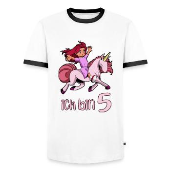 Geburtstagsshirt Einhorn - 5 Geburtstag Mädchen - Männer Kontrast-T-Shirt - Weiß/Schwarz - Vorne - AI Model Female 172 light (172cm) & AI Model Male 178 dark (178cm)