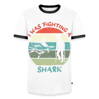 Great White Shark Hammer Shark - Men's Ringer Shirt - white/black - Front - AI Model Female 172 light (172cm) & AI Model Male 178 dark (178cm)