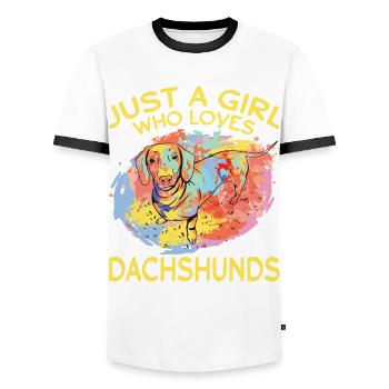 Dachshund Rough-haired Dachshund - Men's Ringer Shirt - white/black - Front - AI Model Female 172 light (172cm) & AI Model Male 178 dark (178cm)