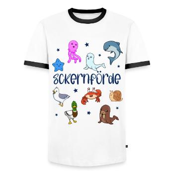 Süße Tiere in Eckernförde - Männer Kontrast-T-Shirt - Weiß/Schwarz - Vorne - AI Model Female 172 light (172cm) & AI Model Male 178 dark (178cm)