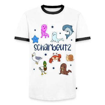 Süße Tiere in Scharbeutz - Männer Kontrast-T-Shirt - Weiß/Schwarz - Vorne - AI Model Female 172 light (172cm) & AI Model Male 178 dark (178cm)