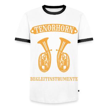 Tenorhorn Blechblasinstrument Musikinstrument - Männer Kontrast-T-Shirt - Weiß/Schwarz - Vorne - AI Model Female 172 light (172cm) & AI Model Male 178 dark (178cm)