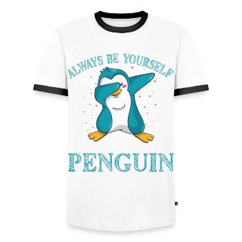 Penguin Penguin Penguin Penguin Lovers - Men's Ringer Shirt - white/black - Front - AI Model Female 172 light (172cm) & AI Model Male 178 dark (178cm)