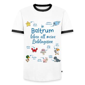 Meine Lieblingstiere in Baltrum - Männer Kontrast-T-Shirt - Weiß/Schwarz - Vorne - AI Model Female 172 light (172cm) & AI Model Male 178 dark (178cm)