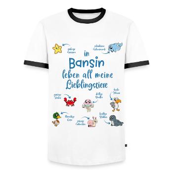 Meine Lieblingstiere in Bansin - Männer Kontrast-T-Shirt - Weiß/Schwarz - Vorne - AI Model Female 172 light (172cm) & AI Model Male 178 dark (178cm)