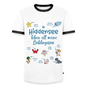 Meine Lieblingstiere in Hiddensee - Männer Kontrast-T-Shirt - Weiß/Schwarz - Vorne - AI Model Female 172 light (172cm) & AI Model Male 178 dark (178cm)