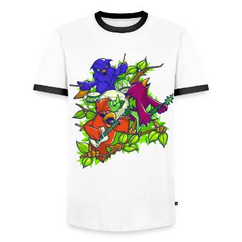 Farbenfrohe Rockmusik - Vogel Rockband - Männer Kontrast-T-Shirt - Weiß/Schwarz - Vorne - AI Model Female 172 light (172cm) & AI Model Male 178 dark (178cm)