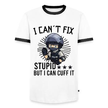 Bureau de police des policiers - T-shirt contrasté Homme - blanc/noir - Devant - AI Model Female 172 light (172cm) & AI Model Male 178 dark (178cm)