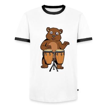 Comic Bear joue des percussions - T-shirt contrasté Homme - blanc/noir - Devant - AI Model Female 172 light (172cm) & AI Model Male 178 dark (178cm)