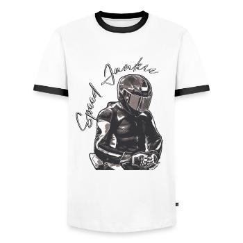 Speed Junkie - Men's Ringer Shirt - white/black - Front - AI Model Female 172 light (172cm) & AI Model Male 178 dark (178cm)