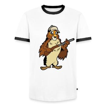 Owl with Rifle - Hunter - Men's Ringer Shirt - white/black - Front - AI Model Female 172 light (172cm) & AI Model Male 178 dark (178cm)