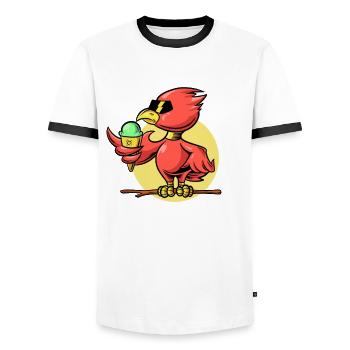 Un oiseau cool mange un cornet de crème glacée - T-shirt contrasté Homme - blanc/noir - Devant - AI Model Female 172 light (172cm) & AI Model Male 178 dark (178cm)