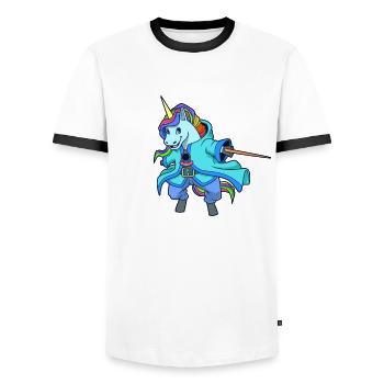 Wizard and magician - magical unicorn - Men's Ringer Shirt - white/black - Front - AI Model Female 172 light (172cm) & AI Model Male 178 dark (178cm)