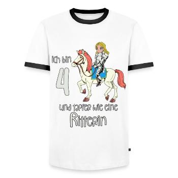 Geburtstagsshirt Ritterin - 4 Geburtstag Mädchen - Männer Kontrast-T-Shirt - Weiß/Schwarz - Vorne - AI Model Female 172 light (172cm) & AI Model Male 178 dark (178cm)