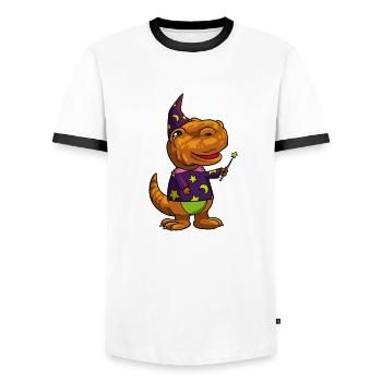 Wizards and magicians - magical TREX - Men's Ringer Shirt - white/black - Front - AI Model Female 172 light (172cm) & AI Model Male 178 dark (178cm)