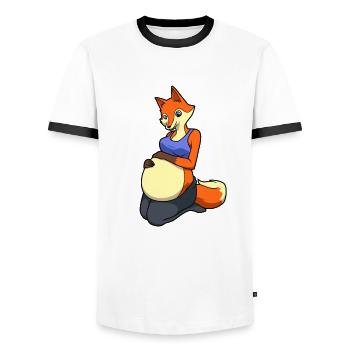 Renard avec ventre de bébé - Enceinte - T-shirt contrasté Homme - blanc/noir - Devant - AI Model Female 172 light (172cm) & AI Model Male 178 dark (178cm)