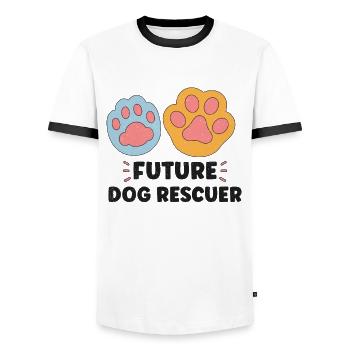 DOG RESCUE ANIMAL RIGHTS RESCUE DOG ADOPTION - Men's Ringer Shirt - white/black - Front - AI Model Female 172 light (172cm) & AI Model Male 178 dark (178cm)