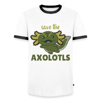 Axolotl cute animals kawaii anime save the axolotl - Men's Ringer Shirt - white/black - Front - AI Model Female 172 light (172cm) & AI Model Male 178 dark (178cm)