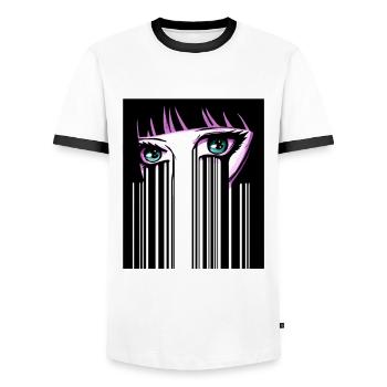 Anime Eyes Japan Barcode - Men's Ringer Shirt - white/black - Front - AI Model Female 172 light (172cm) & AI Model Male 178 dark (178cm)